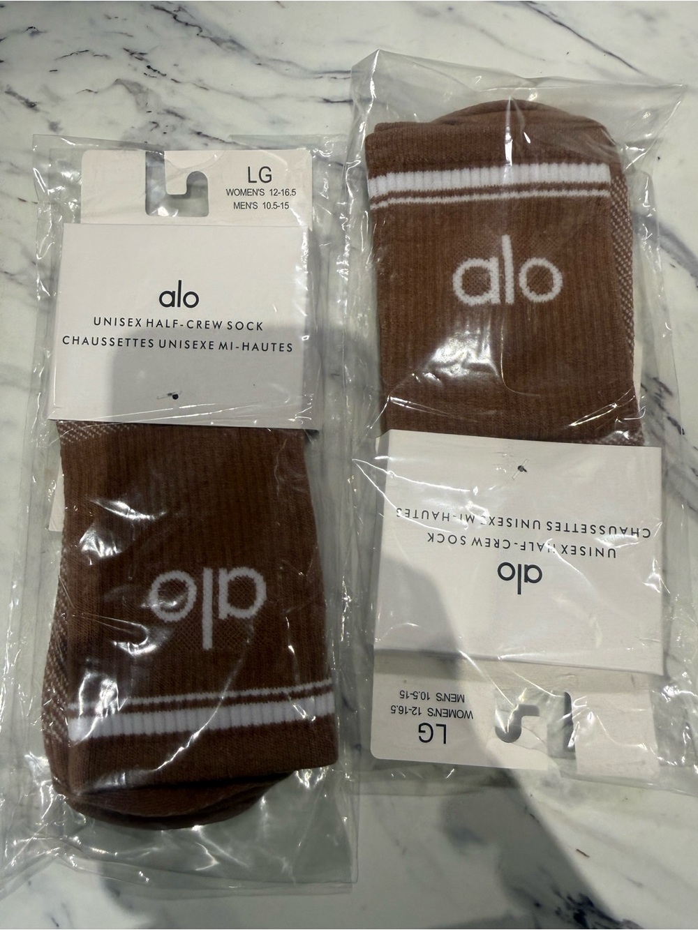 ALO Yoga Brown Half-Crew Socks with White Logo and Stripes